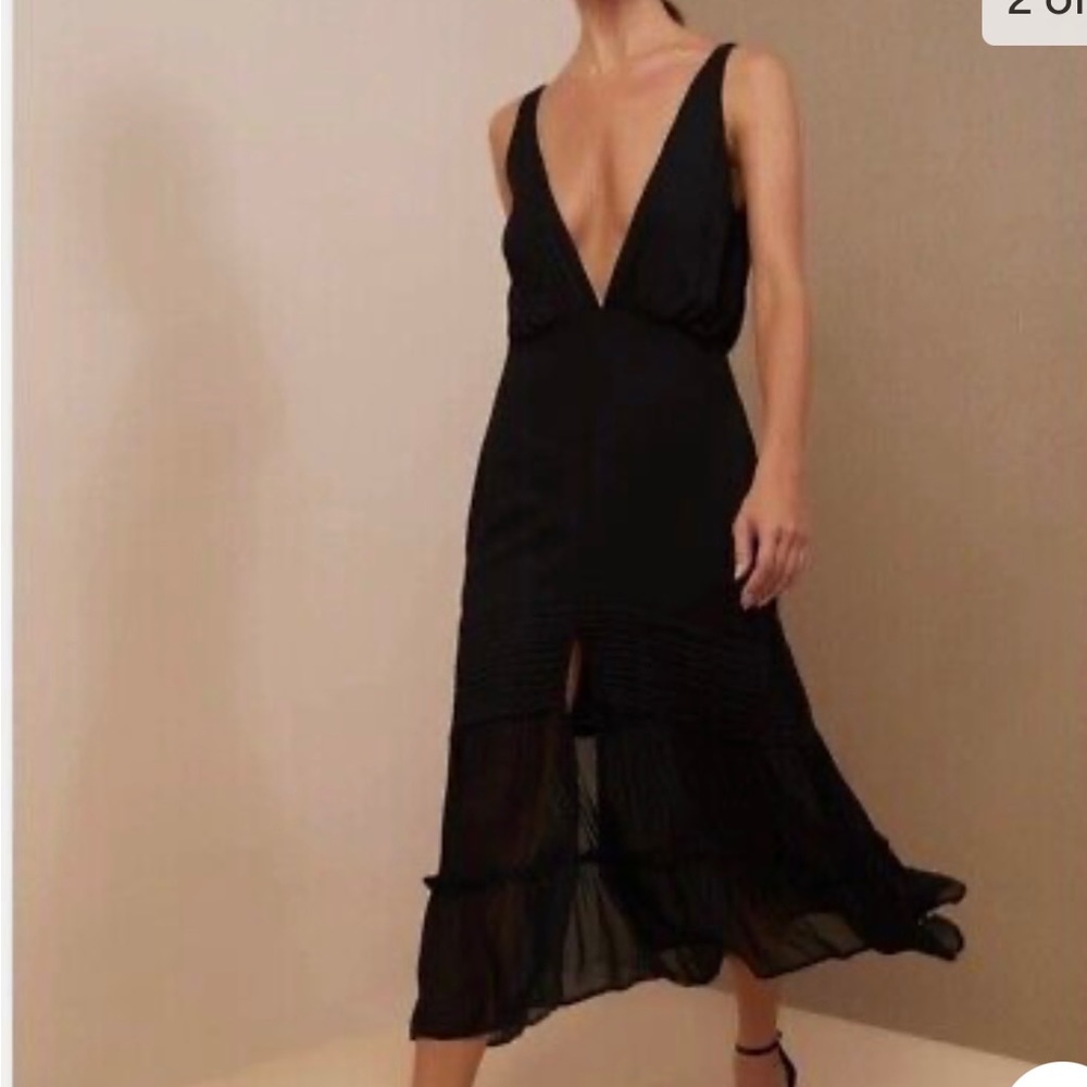 Aura Lauren Midi Plunging V Neck Dress Black Medium sexy